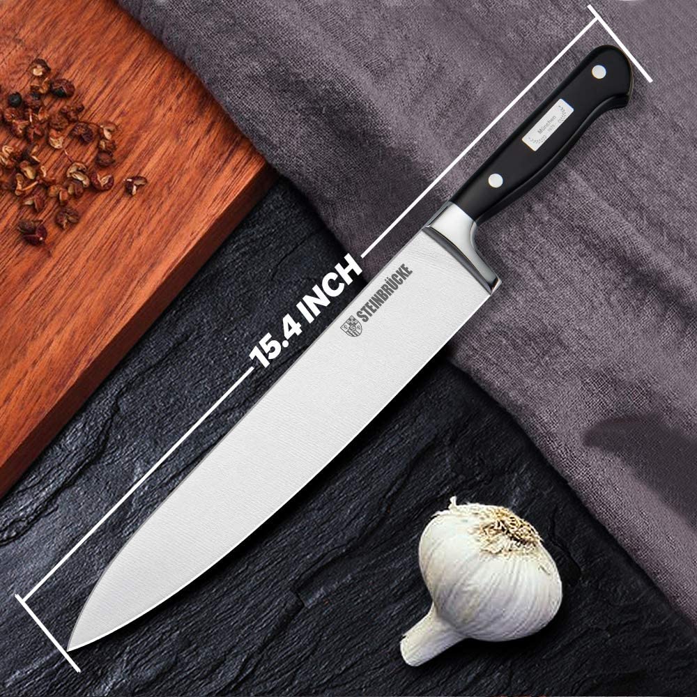 Steinbrücke 10 inch Chef Knife - Pro Kitchen Knife Forged from Stainless  Steel 8Cr15Mov (HRC58)