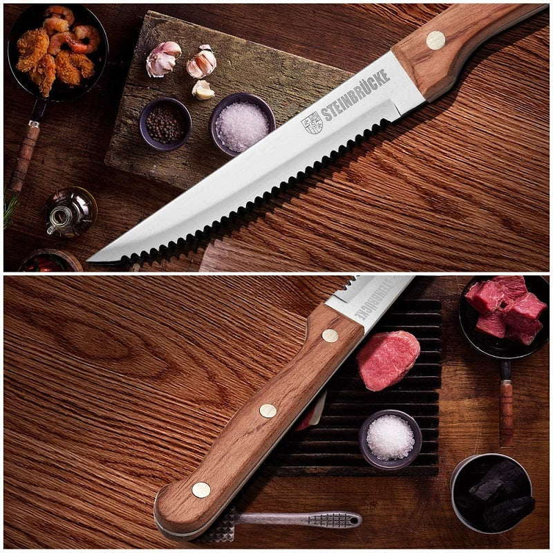 Steinbrücke Steak Knife Set of 8 Pcs with Wooden Handle, Knives Set fo